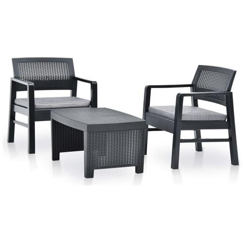 Set Salotto Da Giardino 3 Pz In Plastica Antracite - Foto 1