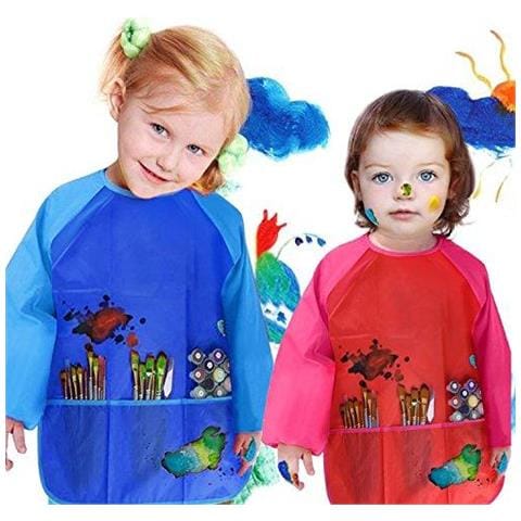 4 Pezzi Art Kids Grembiuli Artista Bambini Impermeabili Del Dipinto Smocks Con Manica Lunga 3 Tasche Per Et 2-8 Anni (yellow Pink Blue Red)  - Foto 4