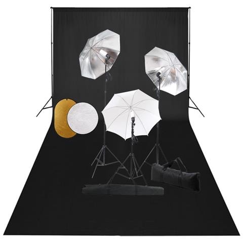 Kit Studio Fotografico con Luci Ombrelli Fondale e Riflettore - Foto 1