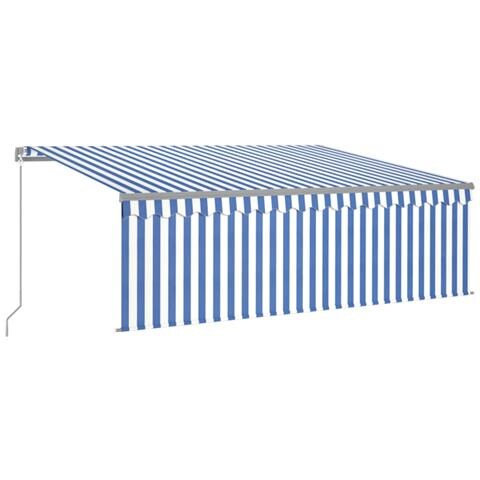 Tenda Sole Retrattile Manuale con LED 4x3m Blu e Bianco - Foto 1