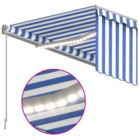 Tenda Sole Retrattile Manuale con LED 4x3m Blu e Bianco - Foto 7