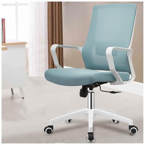 Sedia Da Ufficio Blu Con Struttura Bianca Poltrona Da Scrivania Studio Cameretta - Foto 2