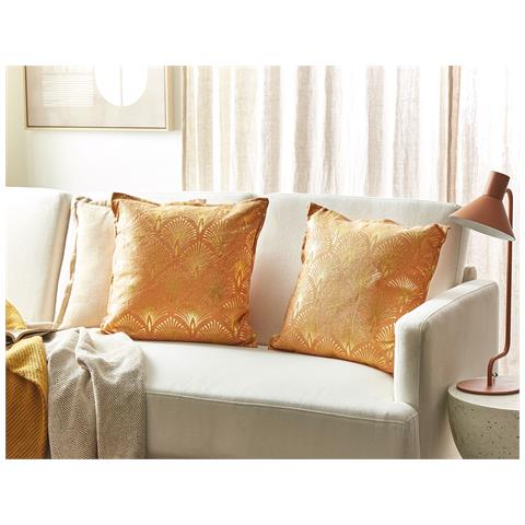 Set Di 2 Cuscini Hoya Cotone 45 X 45 Cm Arancione Trama Geometrica - Foto 1