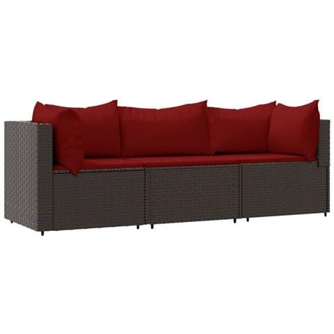 Set Mobili Da Giardino 3 Pz Con Cuscini In Polyrattan Marrone - Foto 1