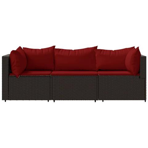 Set Mobili Da Giardino 3 Pz Con Cuscini In Polyrattan Marrone - Foto 2