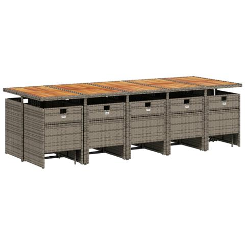 Set da Pranzo da Giardino 15 pz con Cuscini Grigio Polyrattan - Foto 10