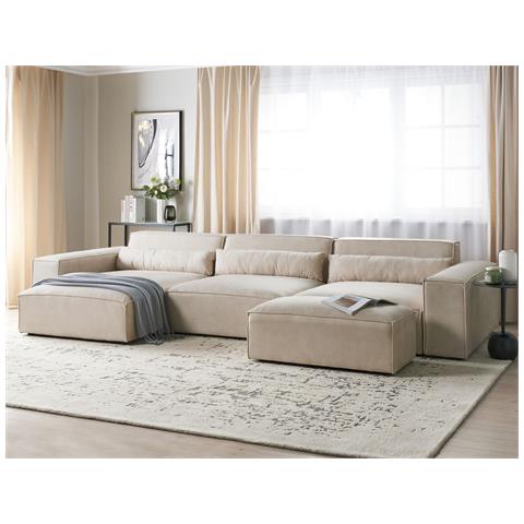 Divano Angolare Con Ottomana Hellnar Velluto Beige Chiaro Destra - Foto 1