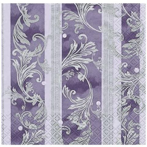 20 Pezzi - Confezione Da 20 Tovaglioli Per Decoupage 33x33cm - Colore Viola E Argento - Foto 1