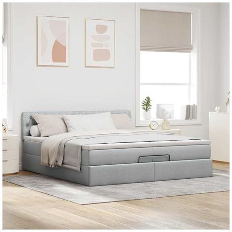 Struttura Letto Pouf Con Materasso 200x200 Cm In Tessuto - Foto 3