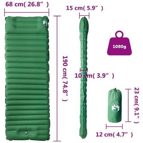 Lusso Casadino - Materasso Campeggio Autogonfiabile Con Cuscini 1 Persona Verde - Foto 6
