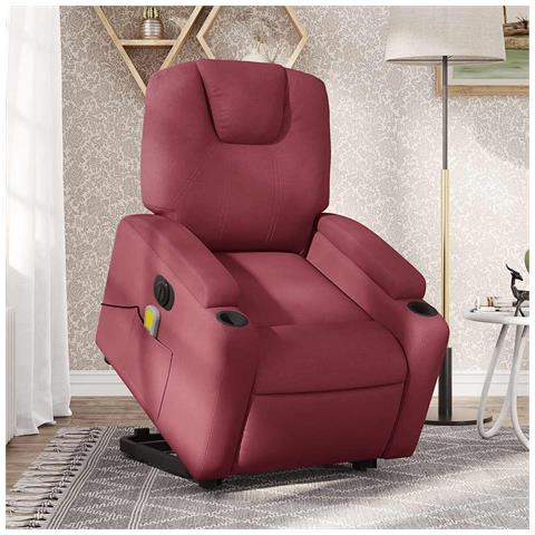 Poltrona Alzapersona Massaggiante Elettrica Rosso Vino Tessuto - Foto 8
