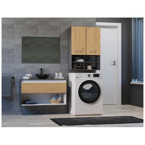 POLA MINI DK ANT /ART armadietto di conservazione per bagno Grafite, Quercia - Foto 5