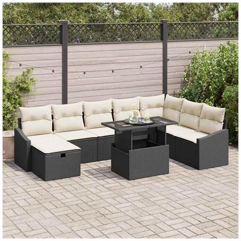 Set Divano da Giardino 9 Pezzi con Cuscini Nero Polyrattan - Foto 2