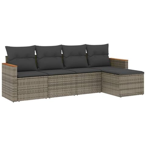 Set Divano da Giardino 5 pz con Cuscini Grigio in Polyrattan - Foto 1