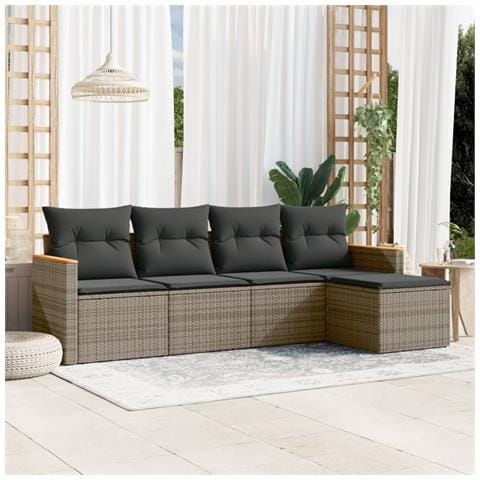 Set Divano da Giardino 5 pz con Cuscini Grigio in Polyrattan - Foto 2