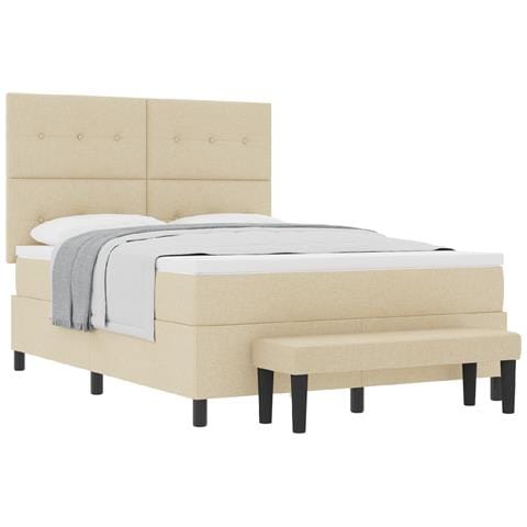 Letto a Box Spring con Materasso e Panchina Crème 140x200 cm Tessuto - Foto 1