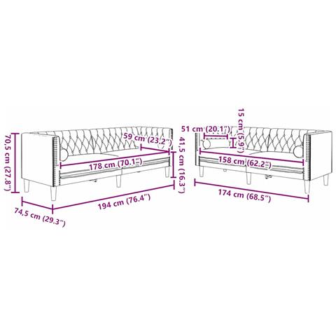 Set di divani 2 pcs Grigio chiaro Velluto - Foto 7