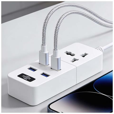 Presa Multipla Da 2500w Con 4 Porte Usb Dc 5v E Presa Universale Bianco - Foto 4