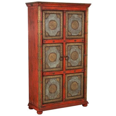 Armadio In Legno Intagliato Rosso 102x44x183 - Foto 1