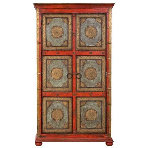 Armadio In Legno Intagliato Rosso 102x44x183 - Foto 2