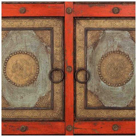 Armadio In Legno Intagliato Rosso 102x44x183 - Foto 8