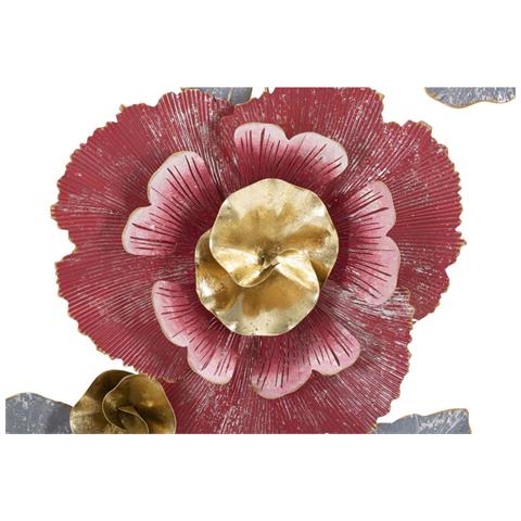 Pannello Da Parete Lovi In Ferro Con Fiore Rosso E Foglie Argento - Foto 2
