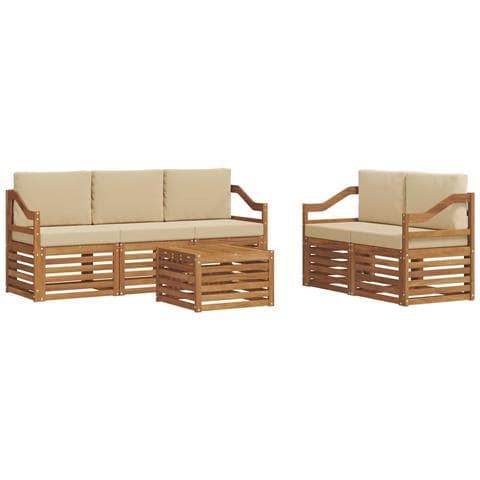 Set divani 6 pcs Naturale e Beige Legno di Acacia Massello - Foto 1