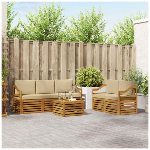 Set divani 6 pcs Naturale e Beige Legno di Acacia Massello - Foto 2