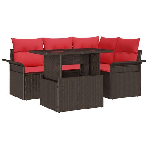 Set Divano da Giardino 5 pcs Marrone Rattan in Polipropilene - Foto 1