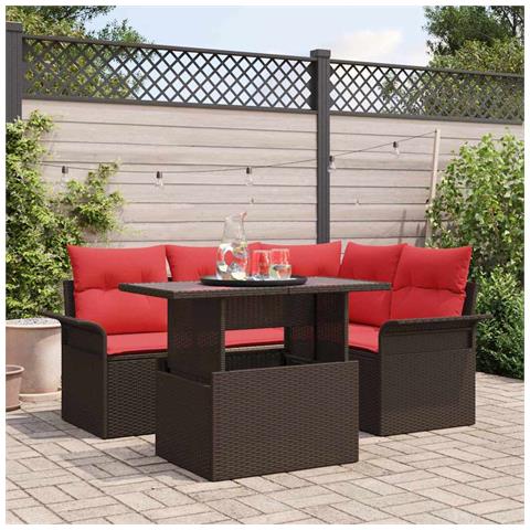 Set Divano da Giardino 5 pcs Marrone Rattan in Polipropilene - Foto 2