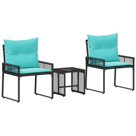 Set di Mobili da Esterno 7 pcs Nero e Turchese polyrattan - Foto 1