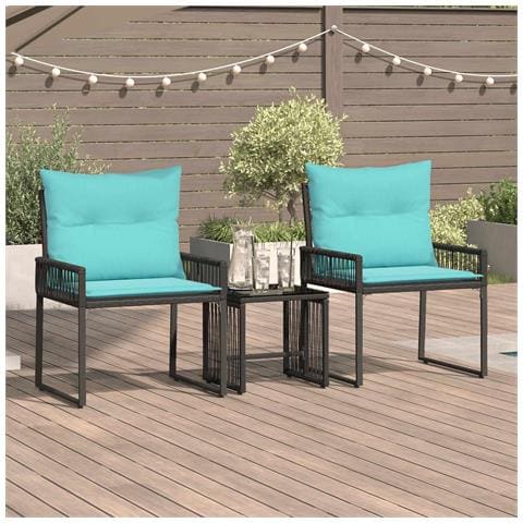 Set di Mobili da Esterno 7 pcs Nero e Turchese polyrattan - Foto 2