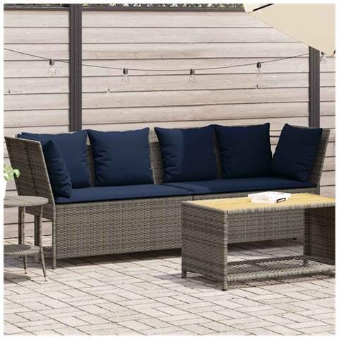 Divano da Giardino con Cuscini in Polyrattan Grigio - Foto 2