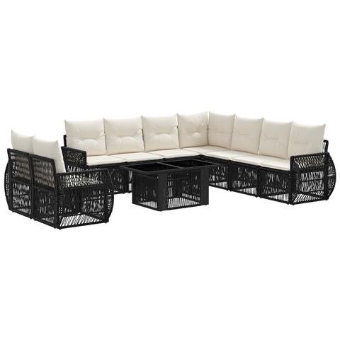 Set Divano da Giardino 10 pz Nero e Bianco Crema polyrattan - Foto 1