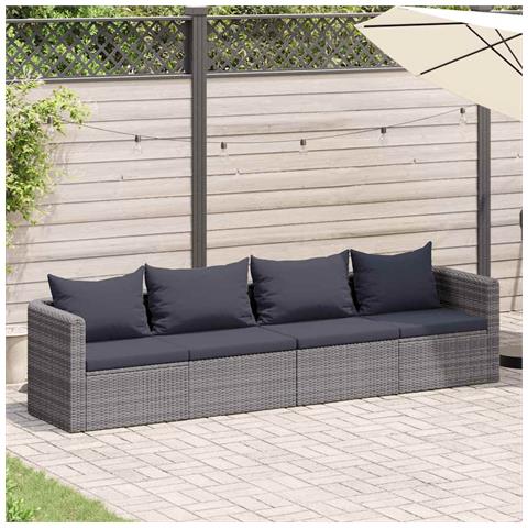 Set Divani Da Giardino 4 Pz Con Cuscini Grigio In Polyrattan - Foto 1