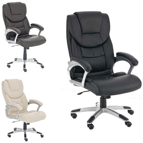 Sedia da Ufficio Texas, Similpelle, capacità carico Max 120 kg, Imbottita, Altezza Regolabile, ergonomica, Ruote antiattrito, braccioli, da scrivania, meccanismo di Oscillazione Integrato Nero - Foto 2