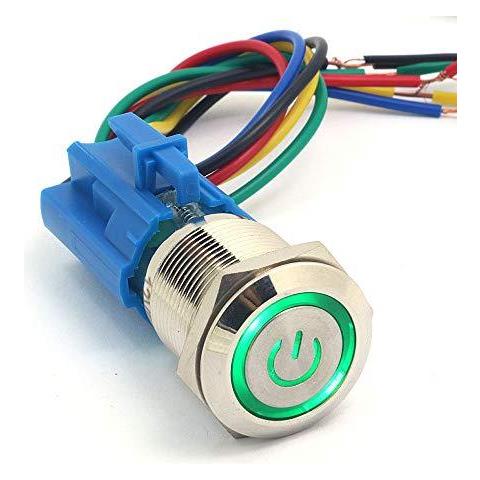 19 Millimetri 12v Momentaneo Pulsante Interruttore A Pressione Interruttore Di Alimentazione Simbolo Dellocchio Di Angelo Di Metallo Led Pulsante Con Cavo Spina - Verde - Foto 1