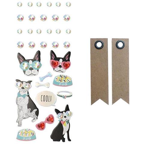 33 Adesivi In 3d - Cane Con Gli Occhiali + 20 Etichette Kraft Con Gagliardetto - Foto 1