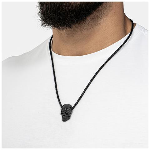 Collana da Uomo in Vera Pelle, ""Skull"", 50cm, Nero - Foto 2