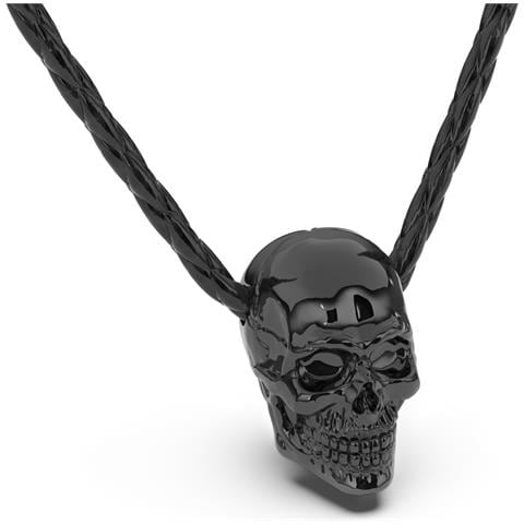 Collana da Uomo in Vera Pelle, ""Skull"", 50cm, Nero - Foto 1