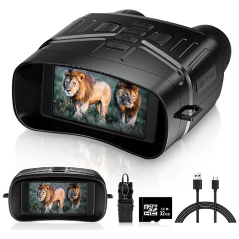 Occhiali Per Visione Notturna Digitali A Infrarossi Con Montaggio Su Testa, Binocolo Con Batteria 3000mAh, Schermo 2.7'', Foto 12MP E Video 1080p, Scheda 32GB Inclusa