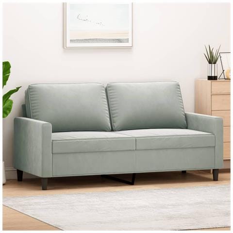 Divano A 2 Posti Grigio Chiaro 140 Cm In Velluto - Foto 1