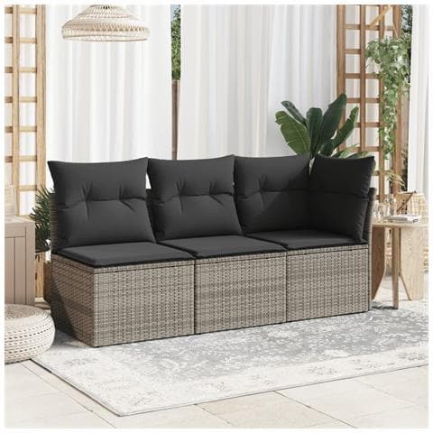 Divano Giardino Senza Braccioli Con Cuscini Grigio Polyrattan - Foto 3