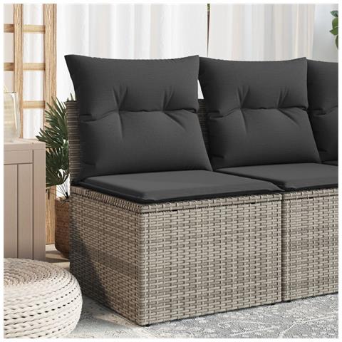 Divano Giardino Senza Braccioli Con Cuscini Grigio Polyrattan - Foto 1