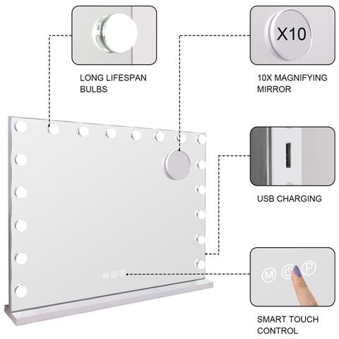 Specchio Di Vanità Hollywood Con Luci Porta Usb 80x58cm - Foto 2