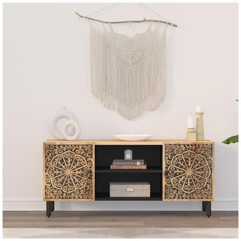 Mobile Porta Tv 105x33x46cm In Legno Massello Di Mango - Foto 3
