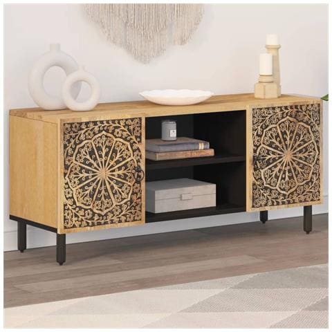 Mobile Porta Tv 105x33x46cm In Legno Massello Di Mango - Foto 1