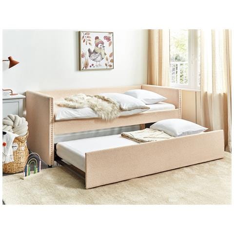 Letto Estraibile Bouclé Troyes 90 X 200 Cm Rosa Pesca - Foto 1