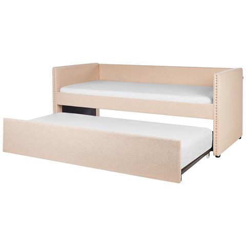 Letto Estraibile Bouclé Troyes 90 X 200 Cm Rosa Pesca - Foto 6