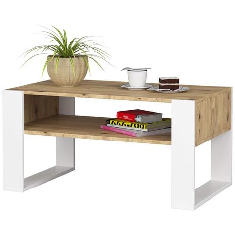 Tavolino da caff? DOMI, 92x53x45 cm, Colore Quercia Artisan e Bianco - Foto 2
